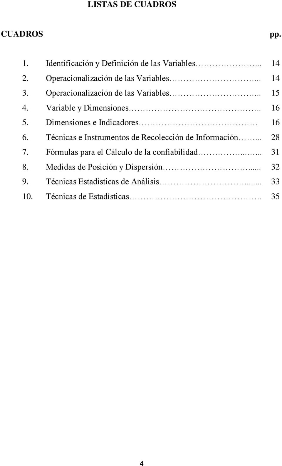 Técnicas e Instrumentos de Recolección de Información... 7. Fórmulas para el Cálculo de la confiabilidad...... 8.