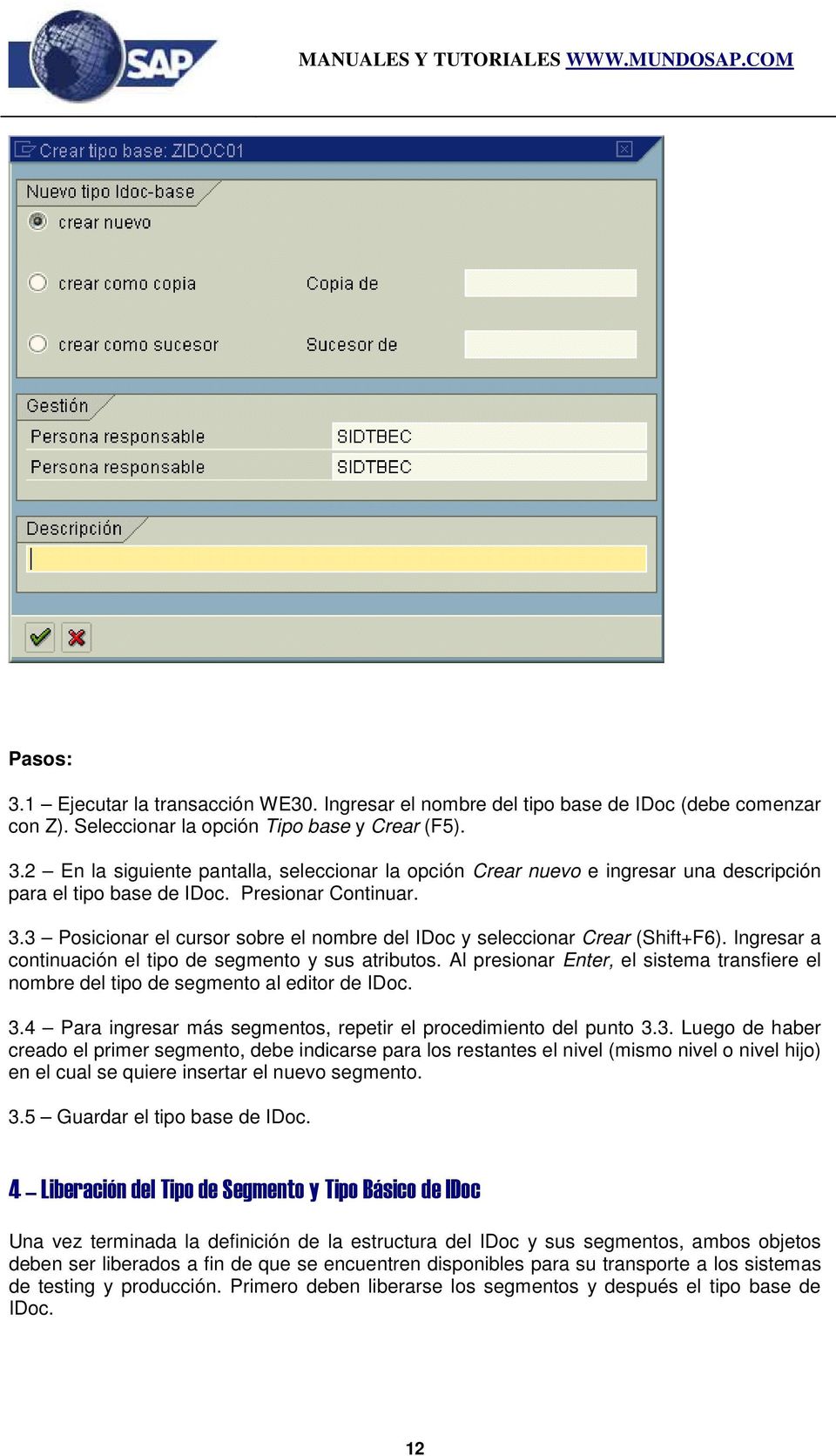 Al presionar Enter, el sistema transfiere el nombre del tipo de segmento al editor de IDoc. 3.