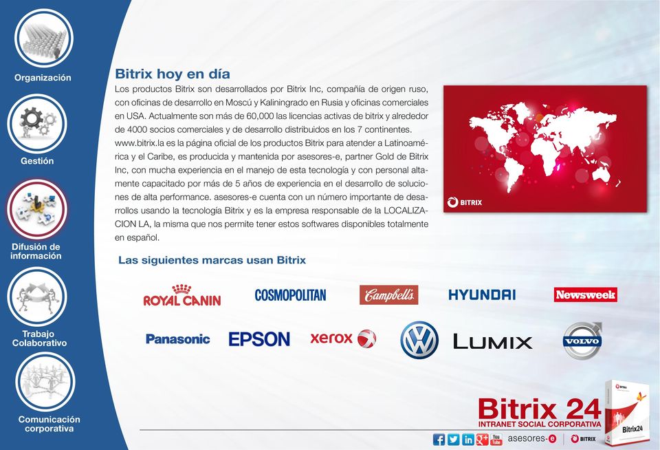 y alrededor de 4000 socios comerciales y de desarrollo distribuidos en los 7 continentes. www.bitrix.