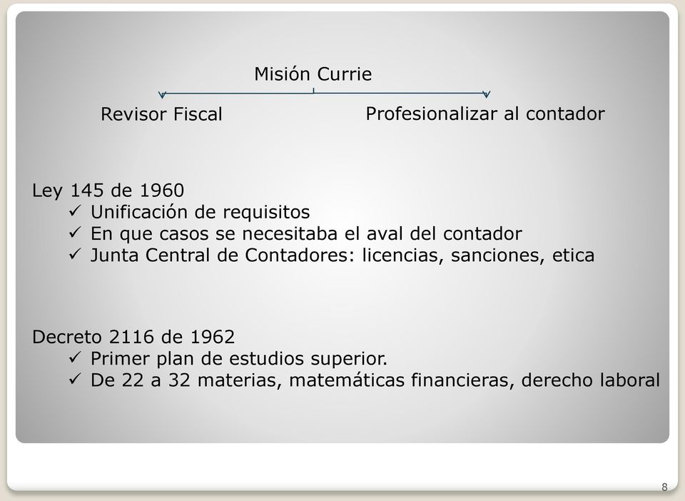 Central de Contadores: licencias, sanciones, etica Decreto 2116 de 1962 Primer