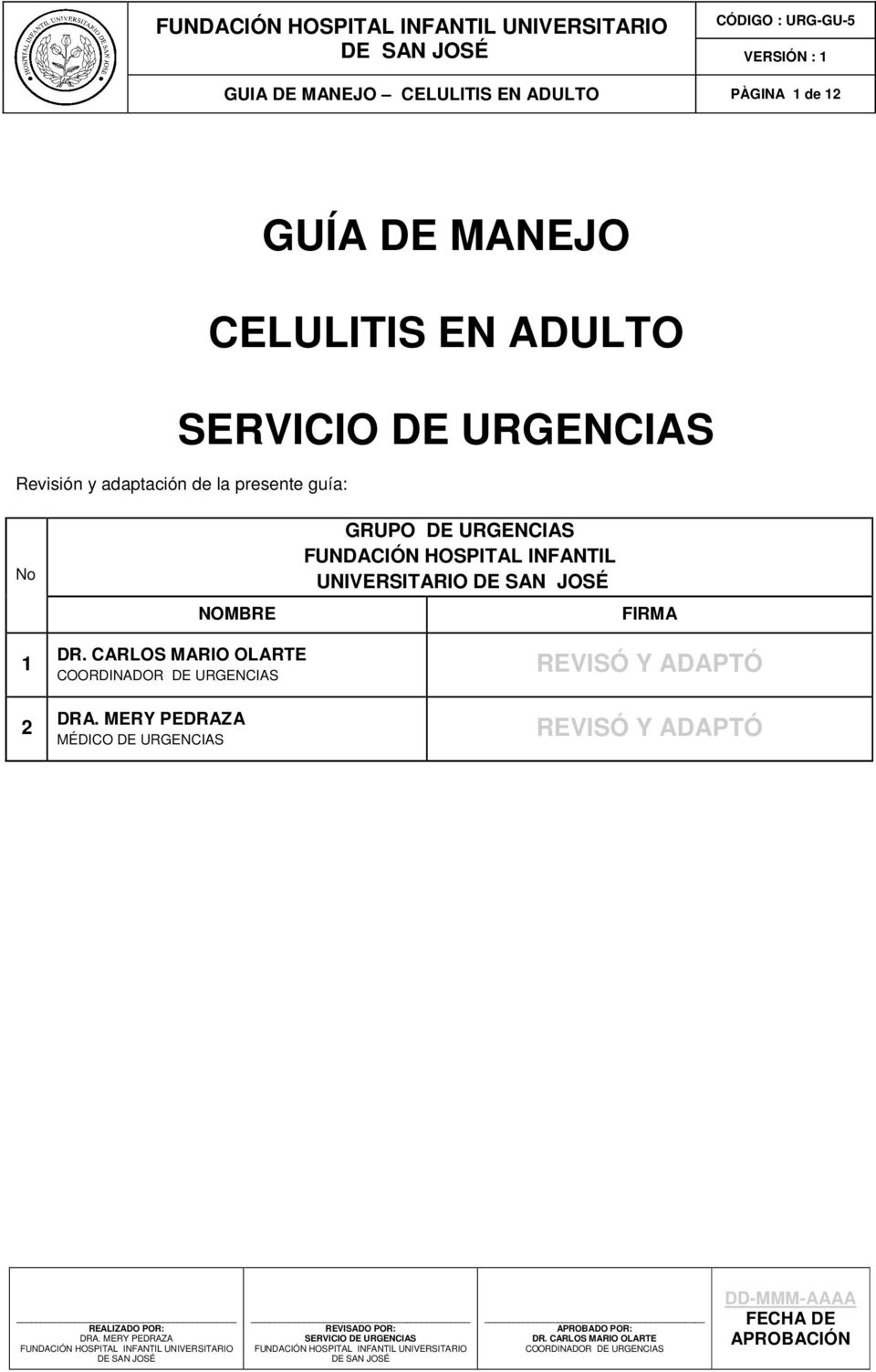 No NOMBRE GRUPO DE URGENCIAS FUNDACIÓN HOSPITAL INFANTIL