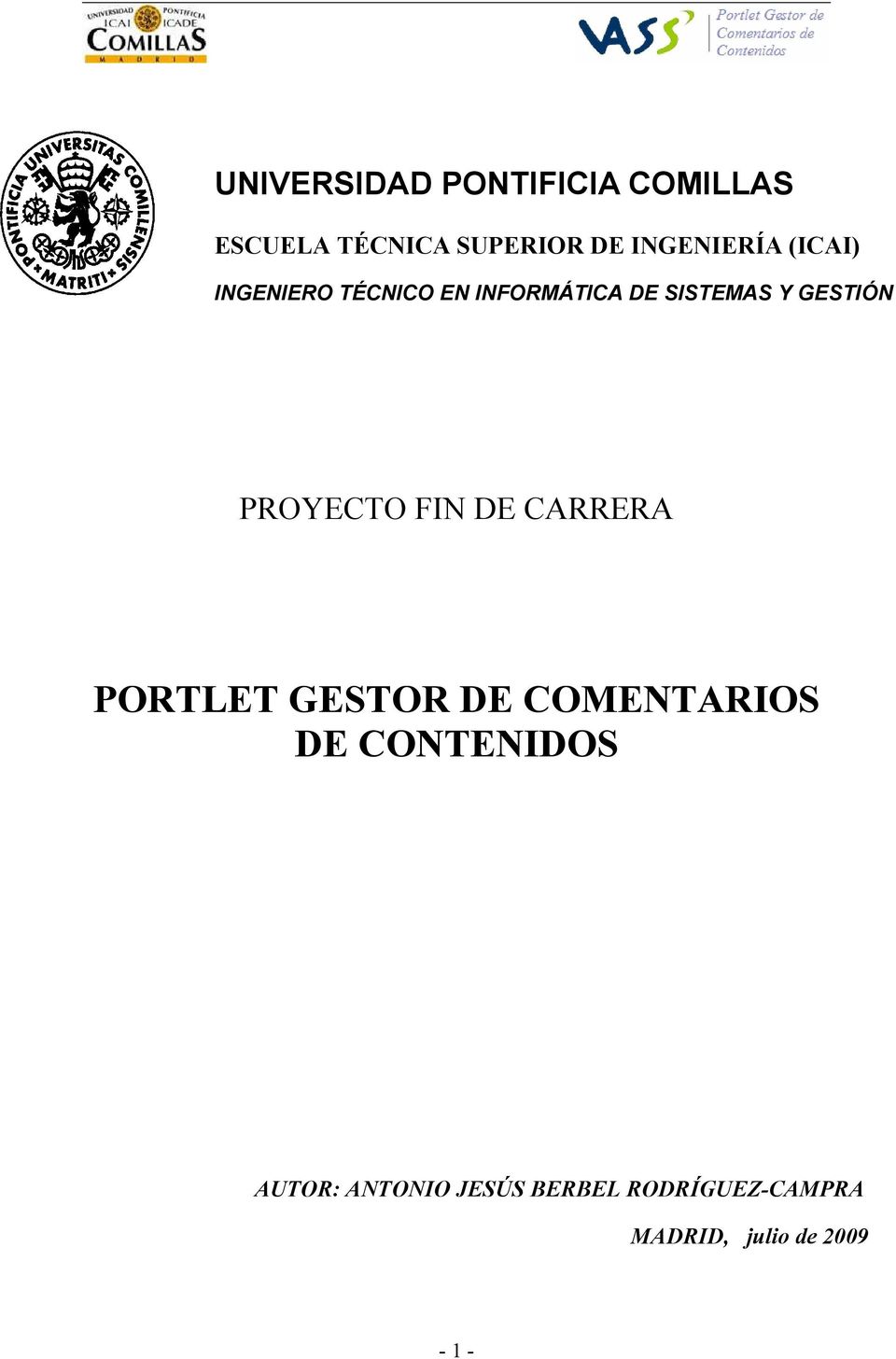 GESTIÓN PROYECTO FIN DE CARRERA PORTLET GESTOR DE COMENTARIOS DE