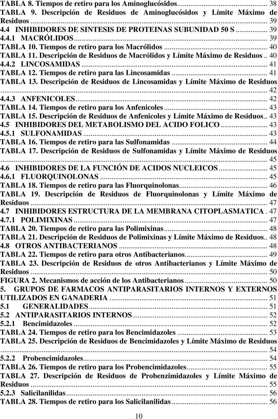 Tiempos de retiro para las Lincosamidas... 41 TABLA 13. Descripción de Residuos de Lincosamidas y Límite Máximo de Residuos... 42 4.4.3 ANFENICOLES... 42 TABLA 14.