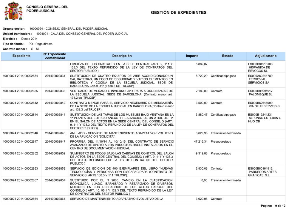 BIBLIOTECA Y COCINA DE LA ESCUELA JUDICIAL, SEDE DE BARCELONA. (Art.9-111 y 138.3 DE TRLCSP) 8.