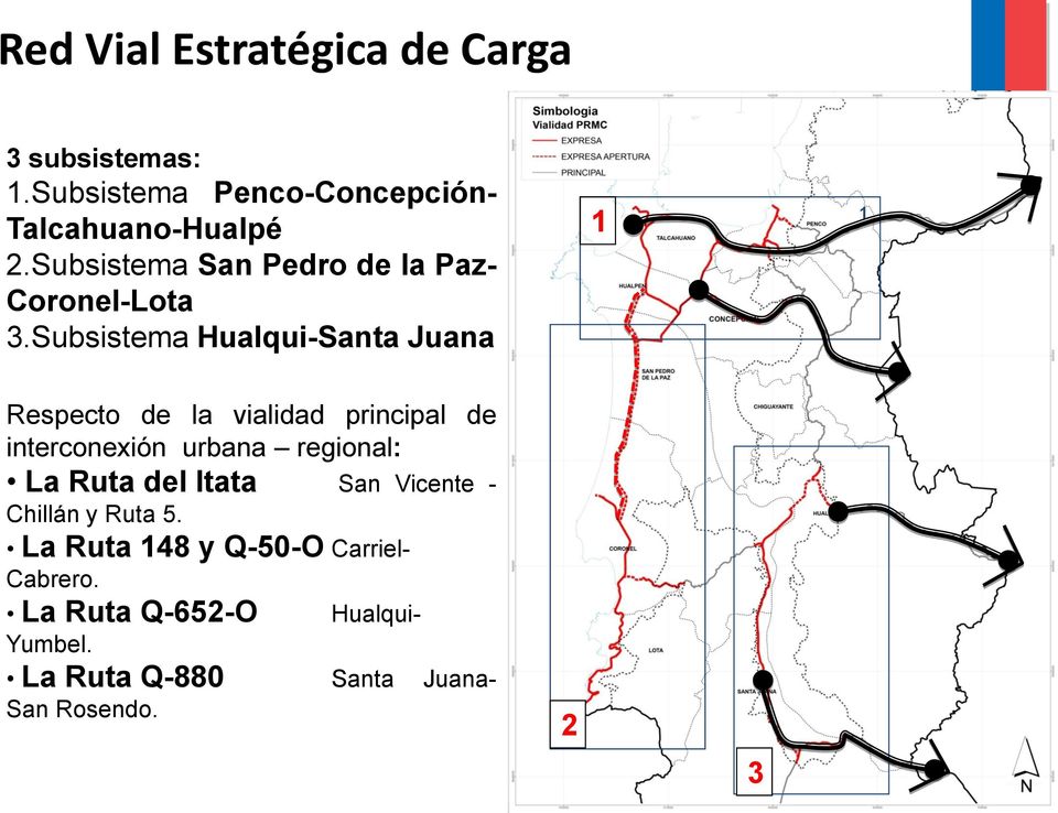 Subsistema Hualqui-Santa Juana 1 1 Respecto de la vialidad principal de interconexión urbana regional: