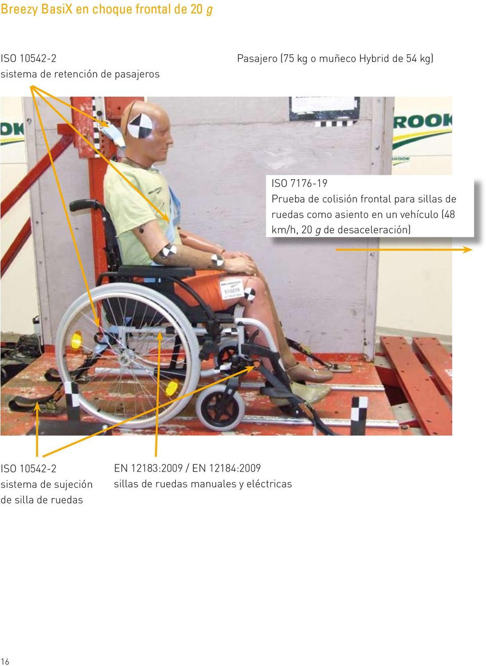 de ruedas como asiento en un vehículo (48 km/h, 20 g de desaceleración) ISO 10542-2 sistema
