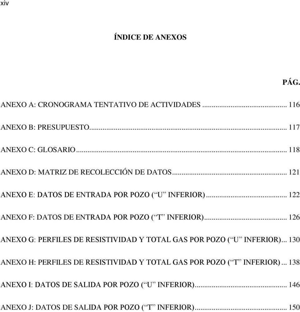 .. 122 ANEXO F: DATOS DE ENTRADA POR POZO ( T INFERIOR)... 126 ANEXO G: PERFILES DE RESISTIVIDAD Y TOTAL GAS POR POZO ( U INFERIOR).