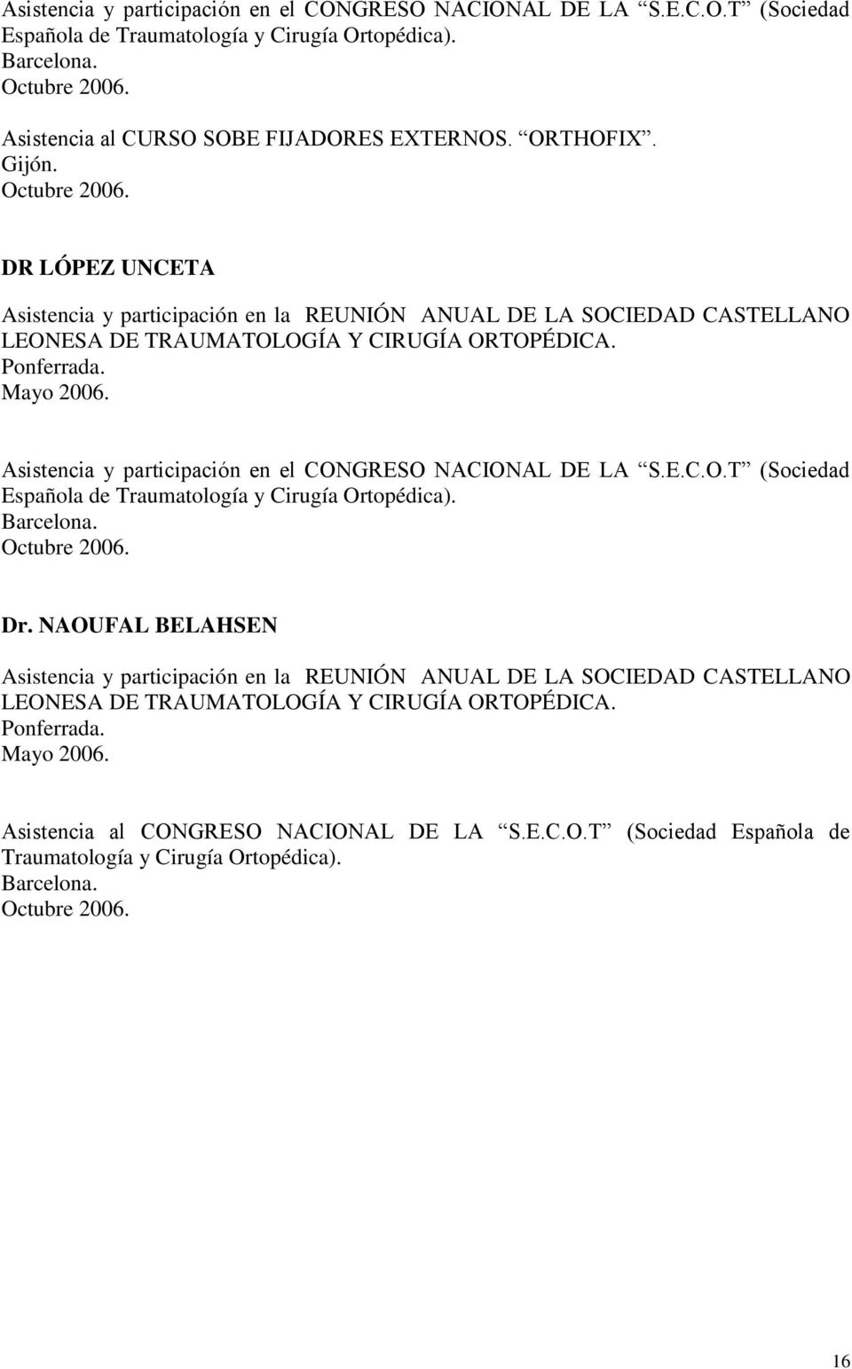 Asistencia y participación en el CONGRESO NACIONAL DE LA S.E.C.O.T (Sociedad Española de Traumatología y Cirugía Ortopédica). Dr.