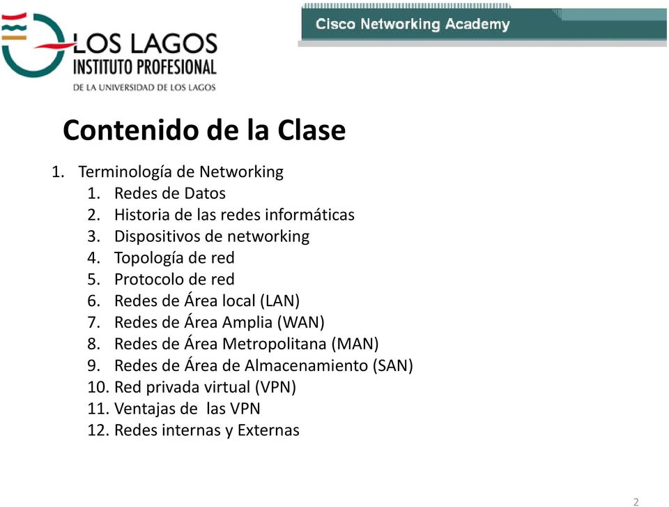 Protocolo de red 6. Redes de Área local (LAN) 7. Redes de Área Amplia (WAN) 8.