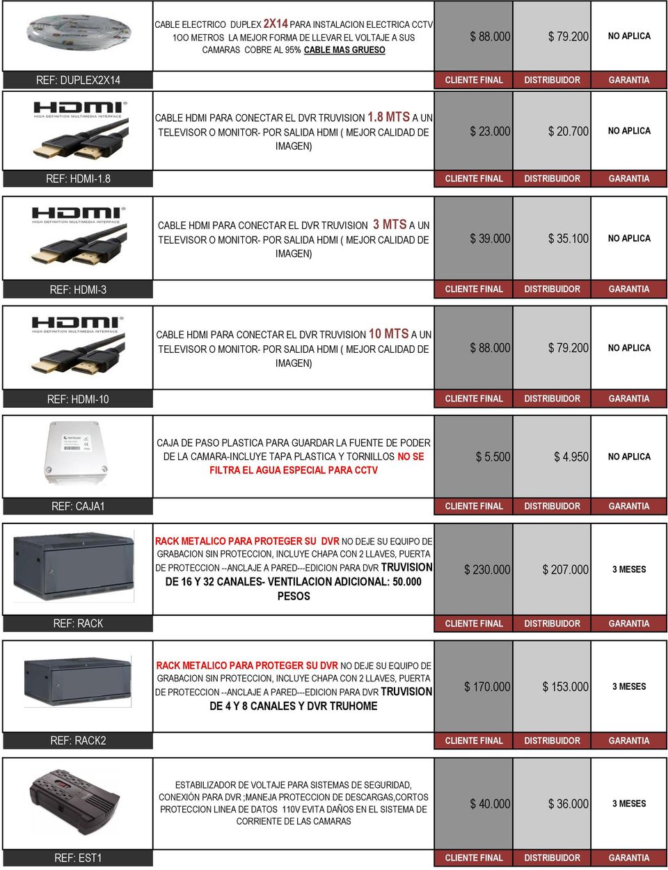 8 CABLE HDMI PARA CONECTAR EL DVR TRUVISION 3 MTS A UN TELEVISOR O MONITOR- POR SALIDA HDMI ( MEJOR CALIDAD DE IMAGEN) $ 39.000 $ 35.