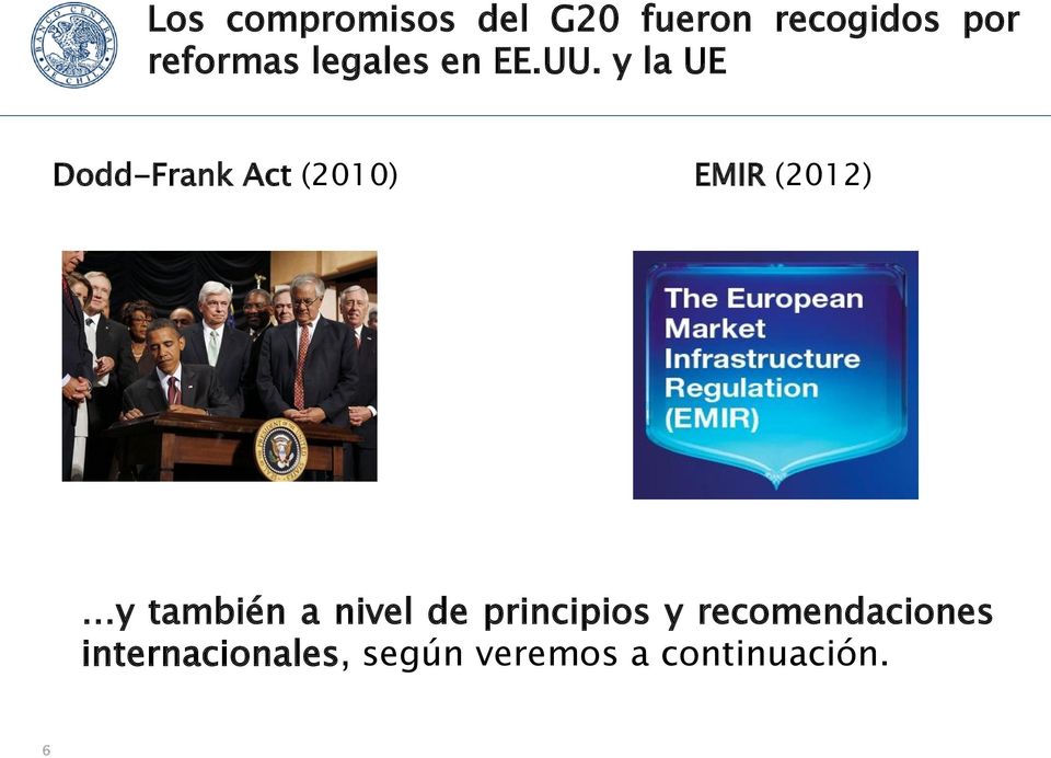 y la UE Dodd-Frank Act (2010) EMIR (2012) y también