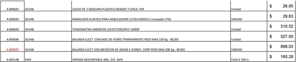 CON BASE DE VIDRIO TRANSPARENTE PESO MAX 150 Kg - BE203 Unidad A-000697 SILFAB BALANZA ELECT CON MEDICION DE GRASA E HIDRAT.