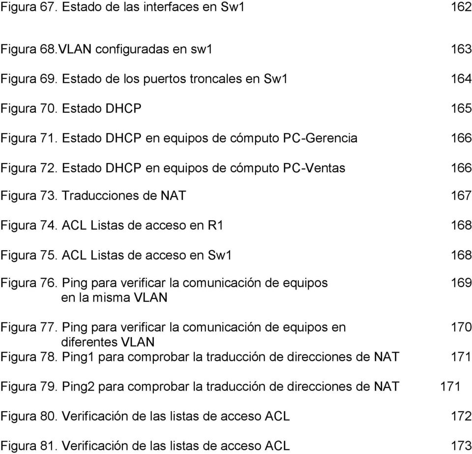 ACL Listas de acceso en Sw1 168 Figura 76. Ping para verificar la comunicación de equipos 169 en la misma VLAN Figura 77.