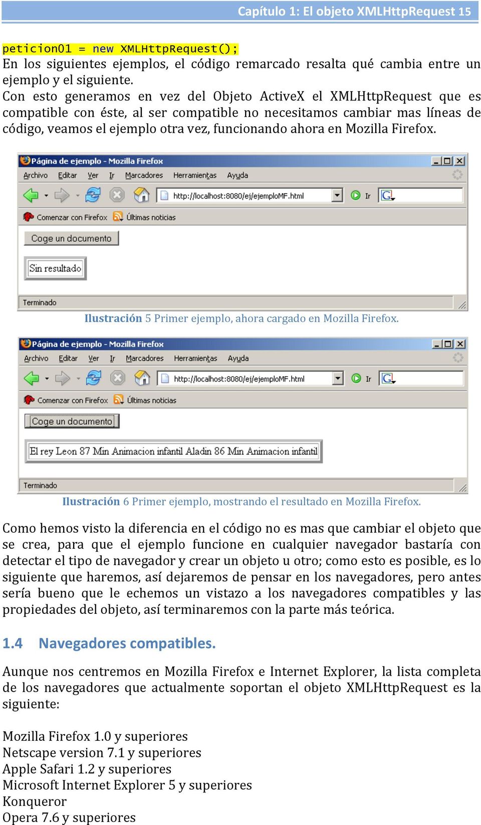 en Mozilla Firefox. Ilustración 5 Primer ejemplo, ahora cargado en Mozilla Firefox. Ilustración 6 Primer ejemplo, mostrando el resultado en Mozilla Firefox.