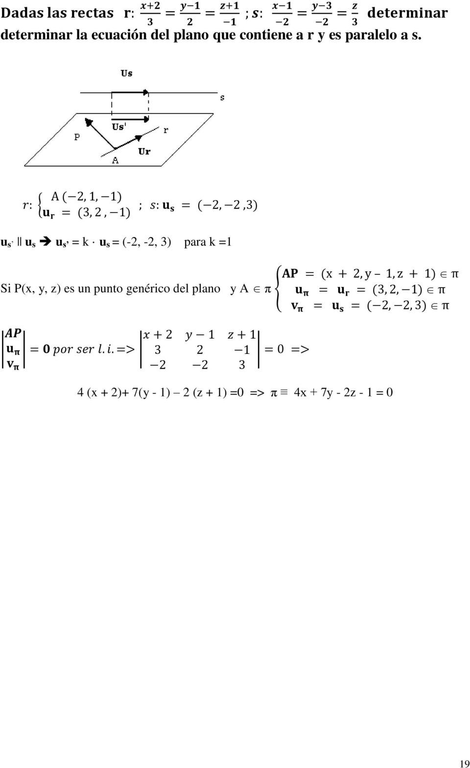 u s u s u s = k u s = (-2, -2, 3) para k =1 Si P(x, y,