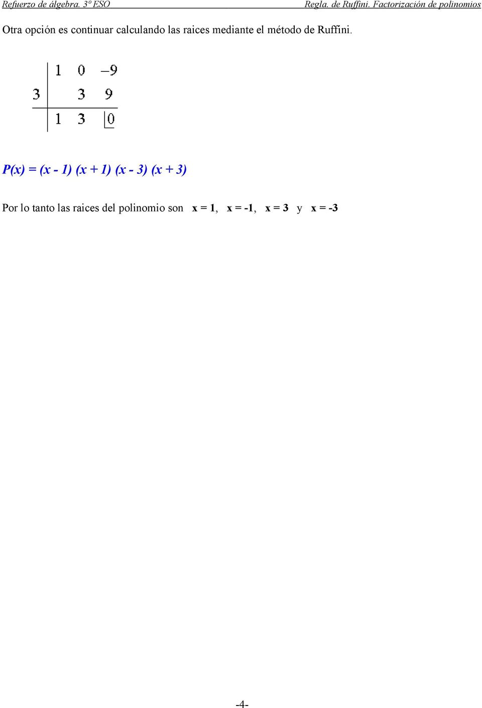P(x) = (x - 1) (x + 1) (x - 3) (x + 3) Por lo