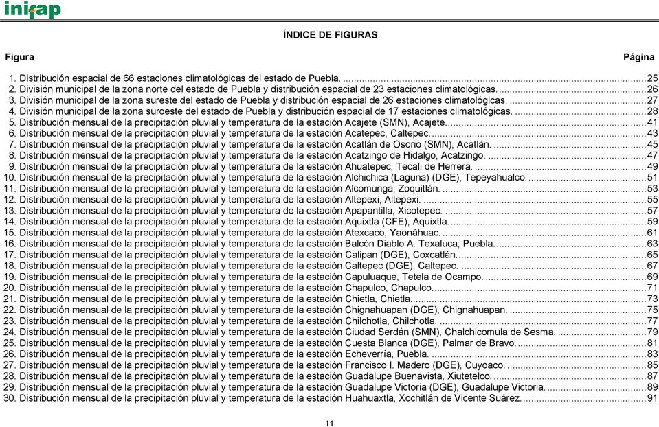 División municipal de la zona sureste del estado de Puebla y distribución espacial de 26 estaciones climatológicas....27 4.