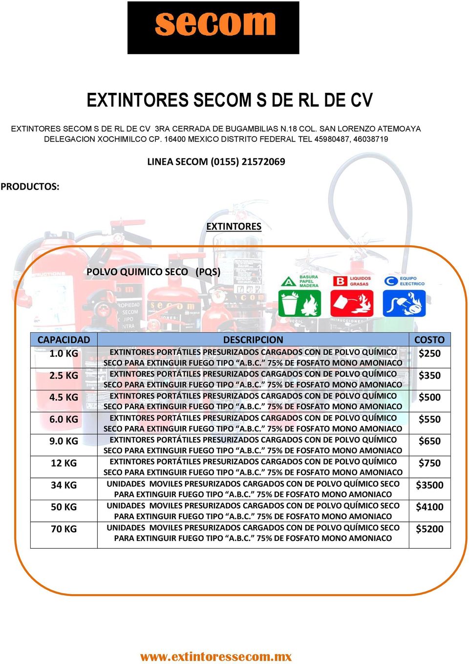 0 KG EXTINTORES PORTÁTILES PRESURIZADOS CARGADOS CON DE POLVO QUÍMICO $250 SECO PARA EXTINGUIR FUEGO TIPO A.B.C. 75% DE FOSFATO MONO AMONIACO 2.