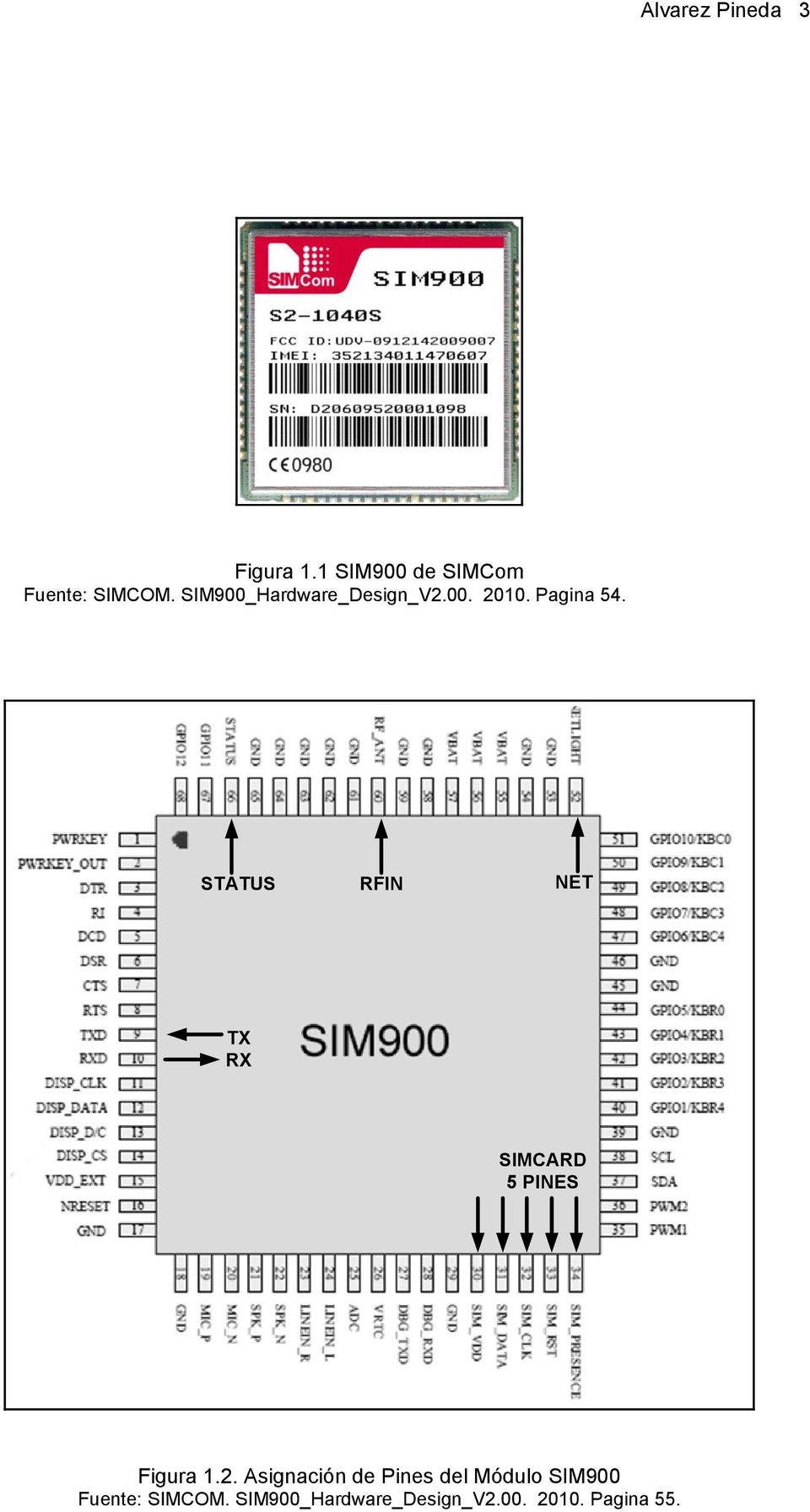 STATUS RFIN NET TX RX SIMCARD 5 PINES Figura 1.2.