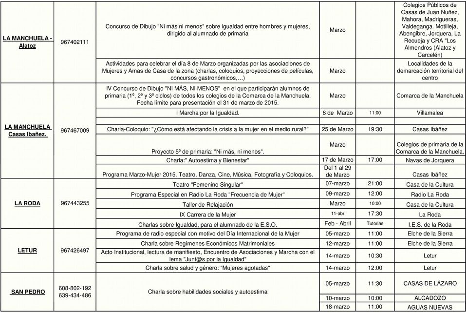 primaria (1º, 2º y 3º ciclos) de todos los colegios de la Comarca de la Manchuela. Fecha límite para presentación el 31 de de 2015.