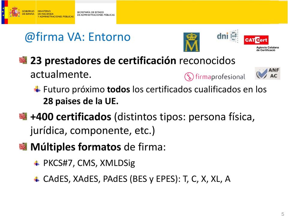 +400 certificados (distintos tipos: persona física, jurídica, componente, etc.
