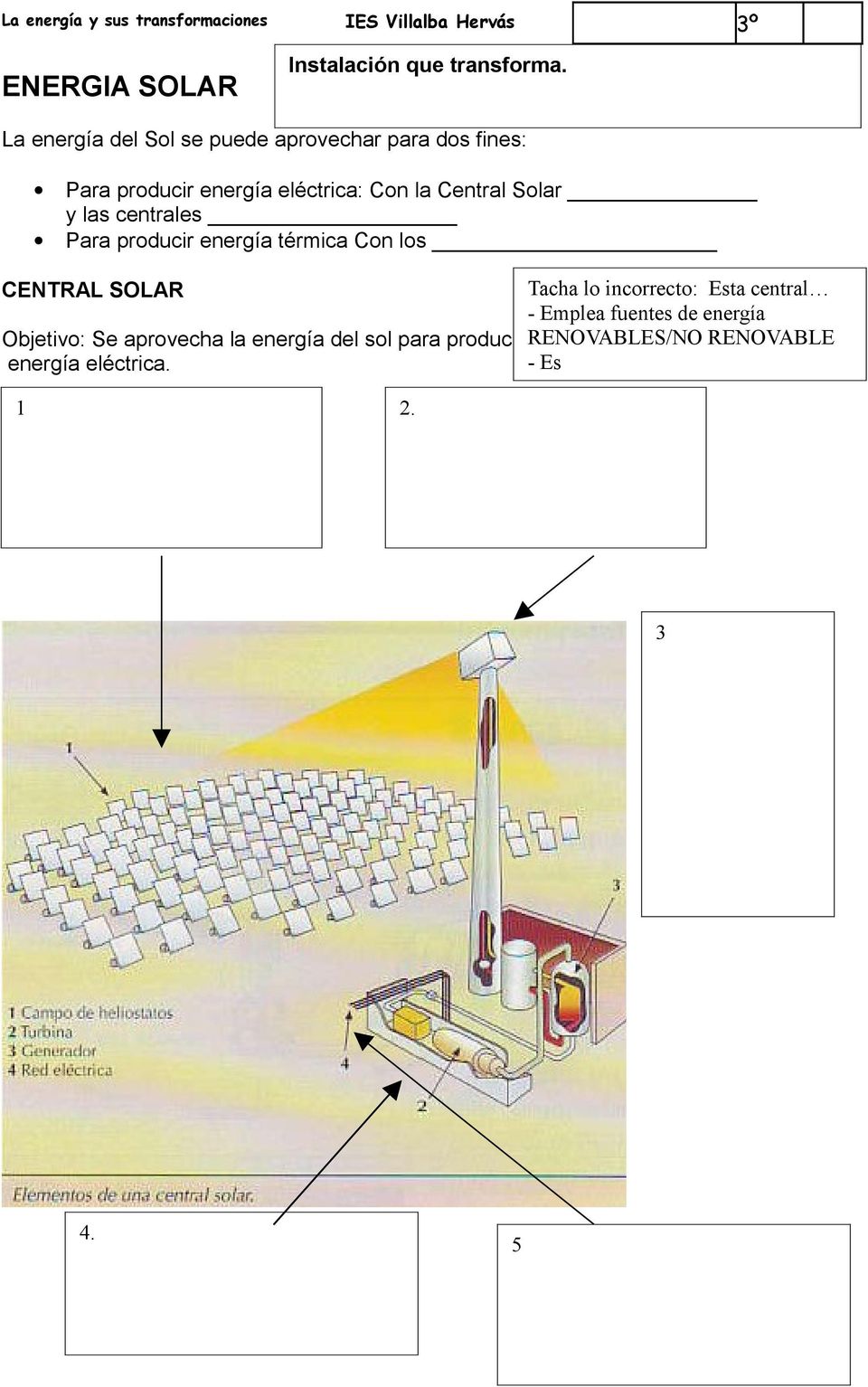Central Solar y las centrales Para producir energía térmica Con los Tacha lo incorrecto: Esta