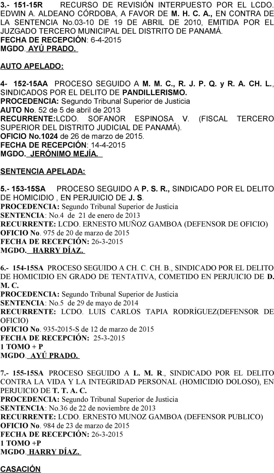 L., SINDICADOS POR EL DELITO DE PANDILLERISMO. AUTO No. 52 de 5 de abril de 2013 RECURRENTE:LCDO. SOFANOR ESPINOSA V. (FISCAL TERCERO SUPERIOR DEL DISTRITO JUDICIAL DE PANAMÁ). OFICIO No.