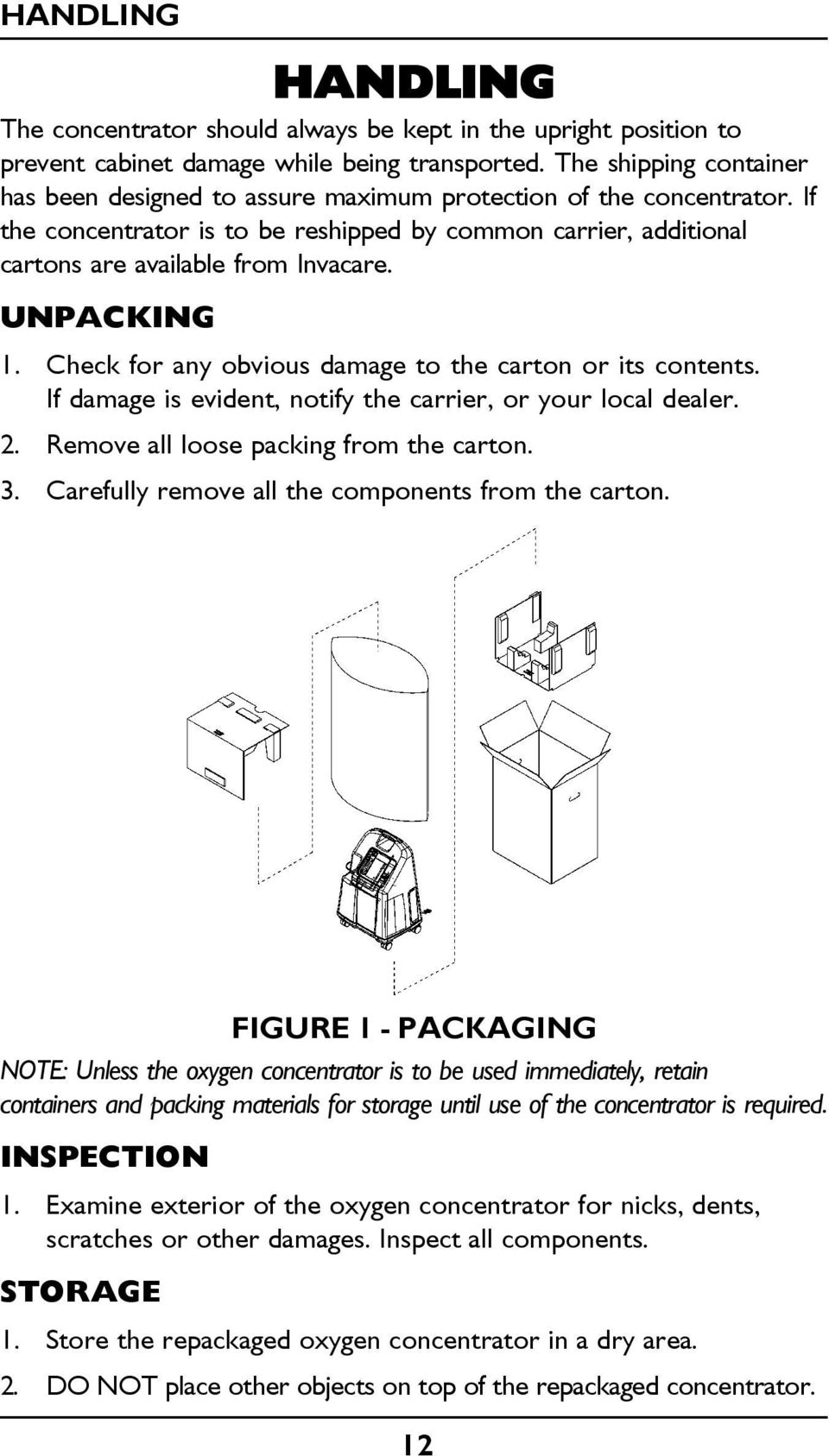 UNPACKING 1. Check for any obvious damage to the carton or its contents. If damage is evident, notify the carrier, or your local dealer. 2. Remove all loose packing from the carton. 3.