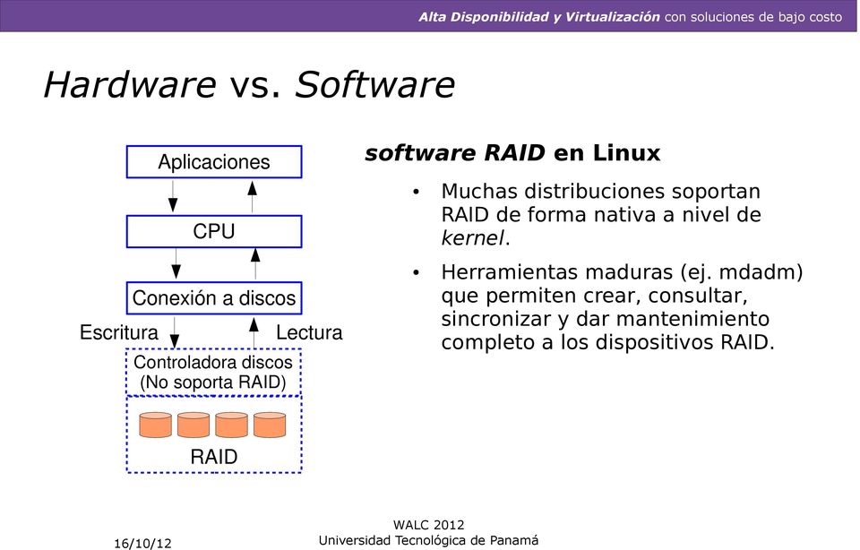 RAID) Lectura software RAID en Linux Muchas distribuciones soportan RAID de forma