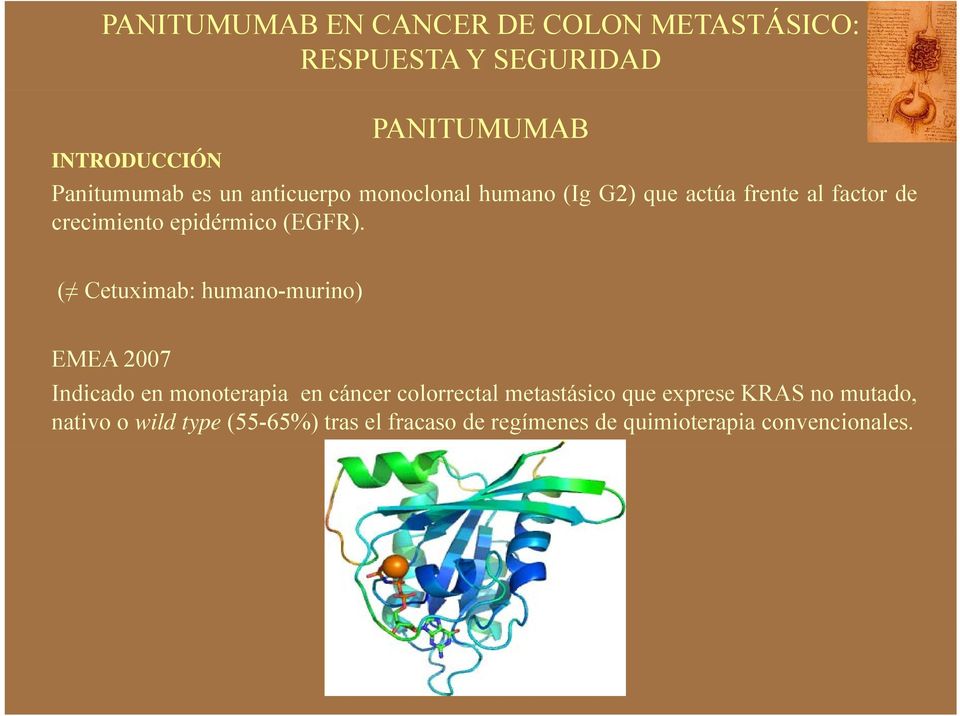 ( Cetuximab: humano-murino) EMEA 2007 Indicado en monoterapia en cáncer colorrectal