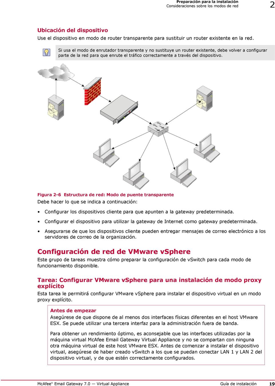 Figura 2-6 Estructura de red: Modo de puente transparente Debe hacer lo que se indica a continuación: Configurar los dispositivos cliente para que apunten a la gateway predeterminada.
