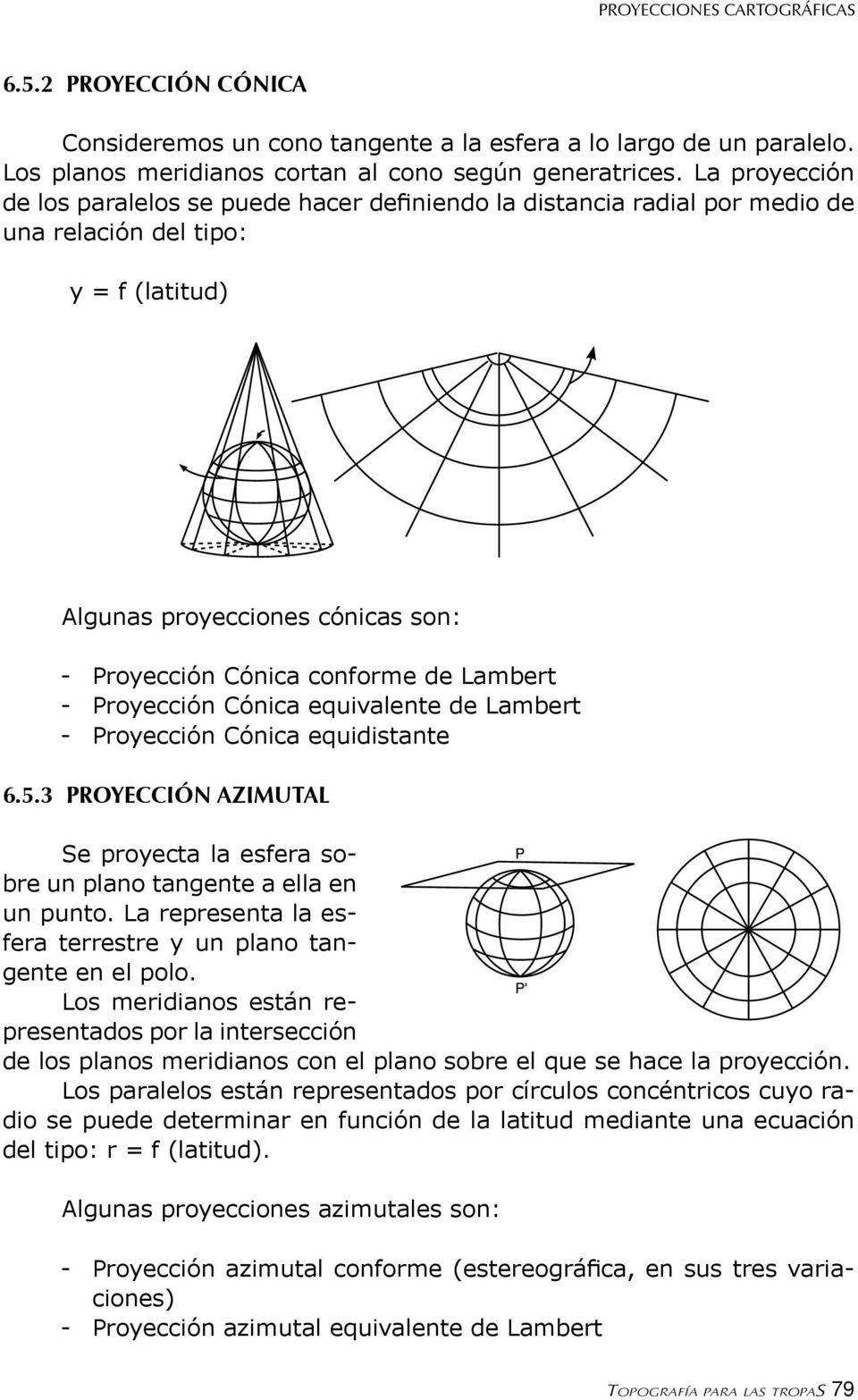 Lambert - Proyección Cónica equivalente de Lambert - Proyección Cónica equidistante 6.5.3 PROYECCIÓN AZIMUTAL Se proyecta la esfera sobre un plano tangente a ella en un punto.