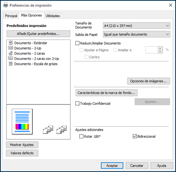Cómo seleccionar opciones adicionales de composición e impresión - Epson Universal Print Driver - Windows Puede seleccionar una variedad de opciones adicionales de composición e impresión para su