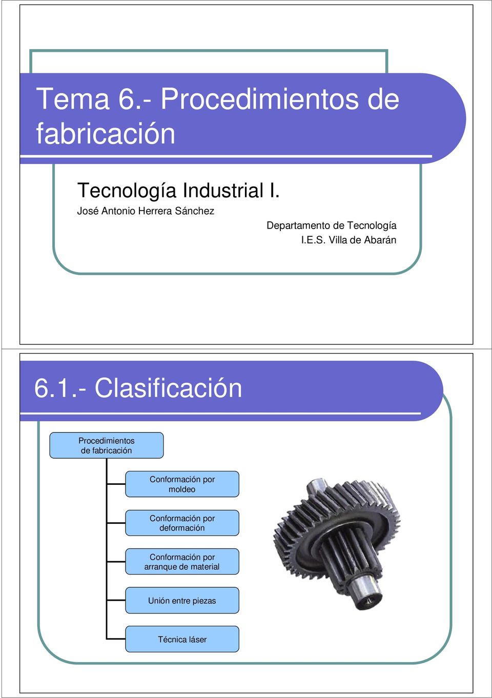 1.- Clasificación Procedimientos de fabricación Conformación por moldeo