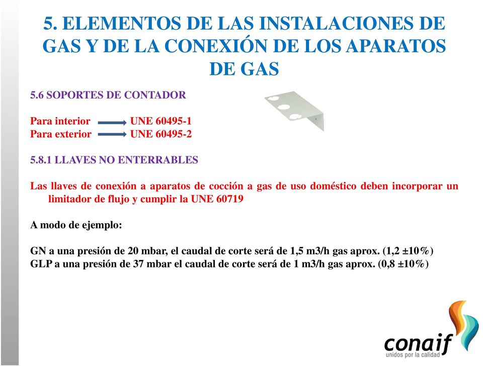 1 LLAVES NO ENTERRABLES Las llaves de conexión a aparatos de cocción a gas de uso doméstico deben incorporar un limitador de