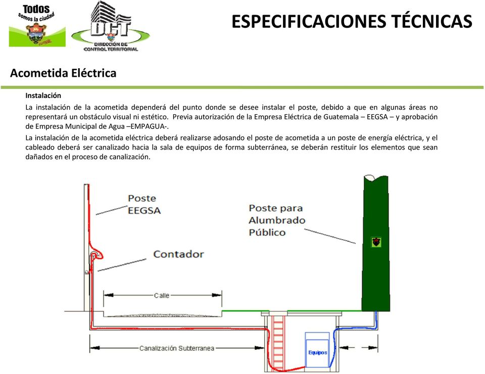 Previa autorización de la Empresa Eléctrica de Guatemala EEGSA y aprobación de Empresa Municipal de Agua EMPAGUA.