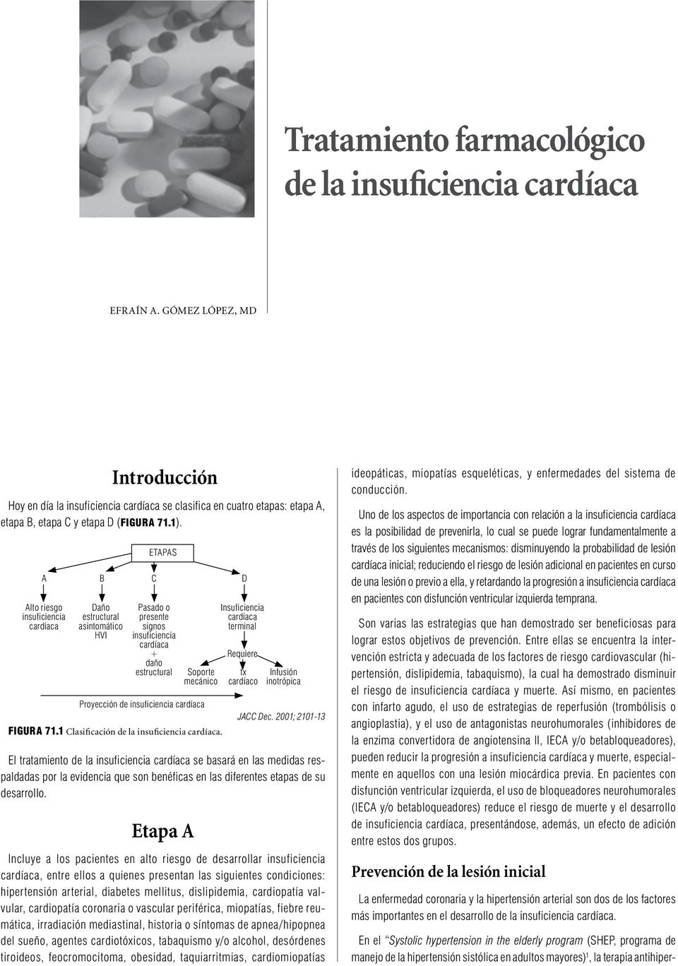 ETAPAS A B C D Alto riesgo insuficiencia cardíaca Daño estructural asintomático HVI Pasado o presente signos insuficiencia cardíaca + daño estructural Proyección de insuficiencia cardíaca FIGURA 71.