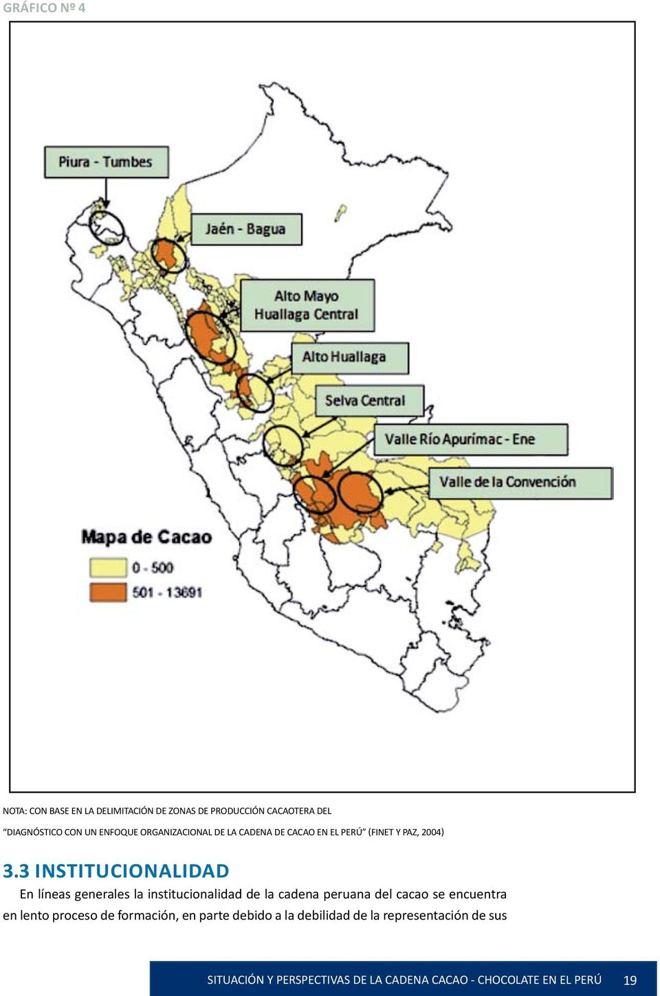3 Institucionalidad En líneas generales la institucionalidad de la cadena peruana del cacao se encuentra en