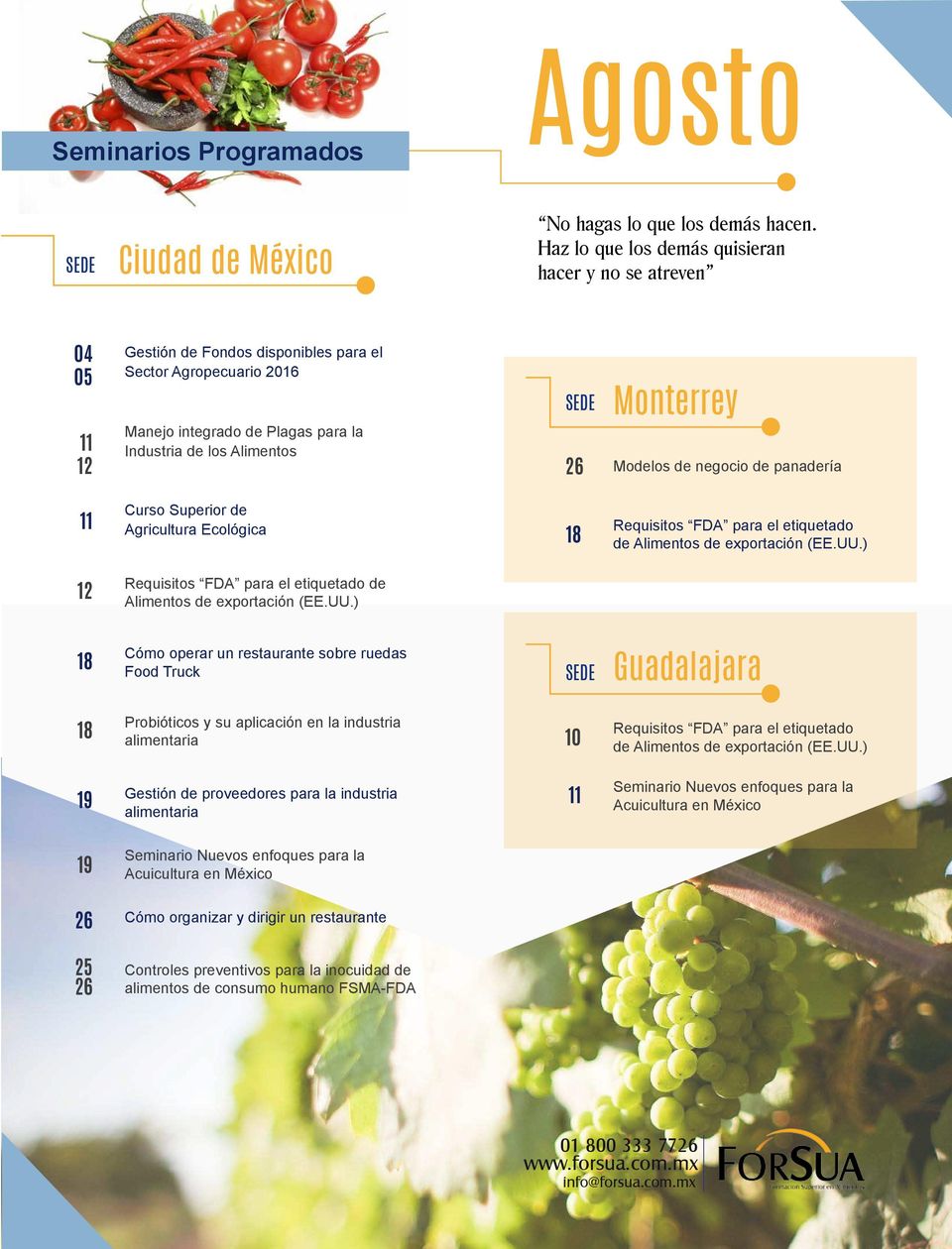 Monterrey Modelos de negocio de panadería 11 Curso Superior de Agricultura Ecológica 18 Requisitos FDA para el etiquetado de Alimentos de exportación (EE.UU.