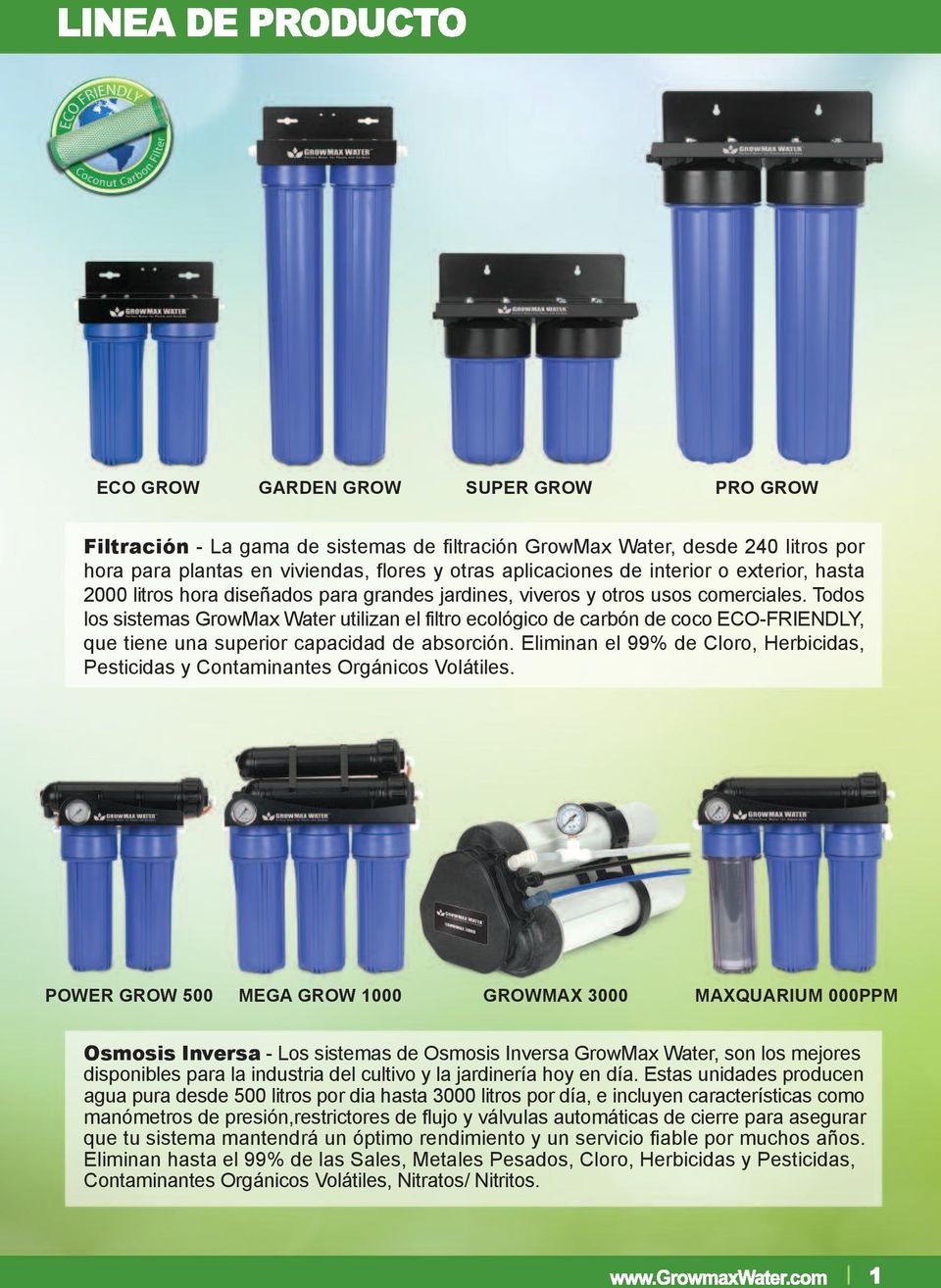 Todos los sistemas GrowMax Water utilizan el filtro ecológico de carbón de coco ECO-FRIENDLY, que tiene una superior capacidad de absorción.