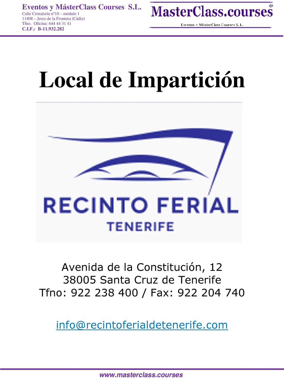 Tenerife Tfno: 922 238 400 / Fax: 922