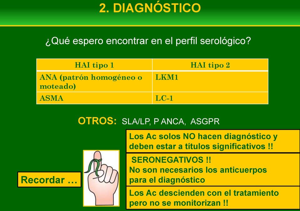 P ANCA, ASGPR Los Ac solos NO hacen diagnóstico y deben estar a títulos significativos!