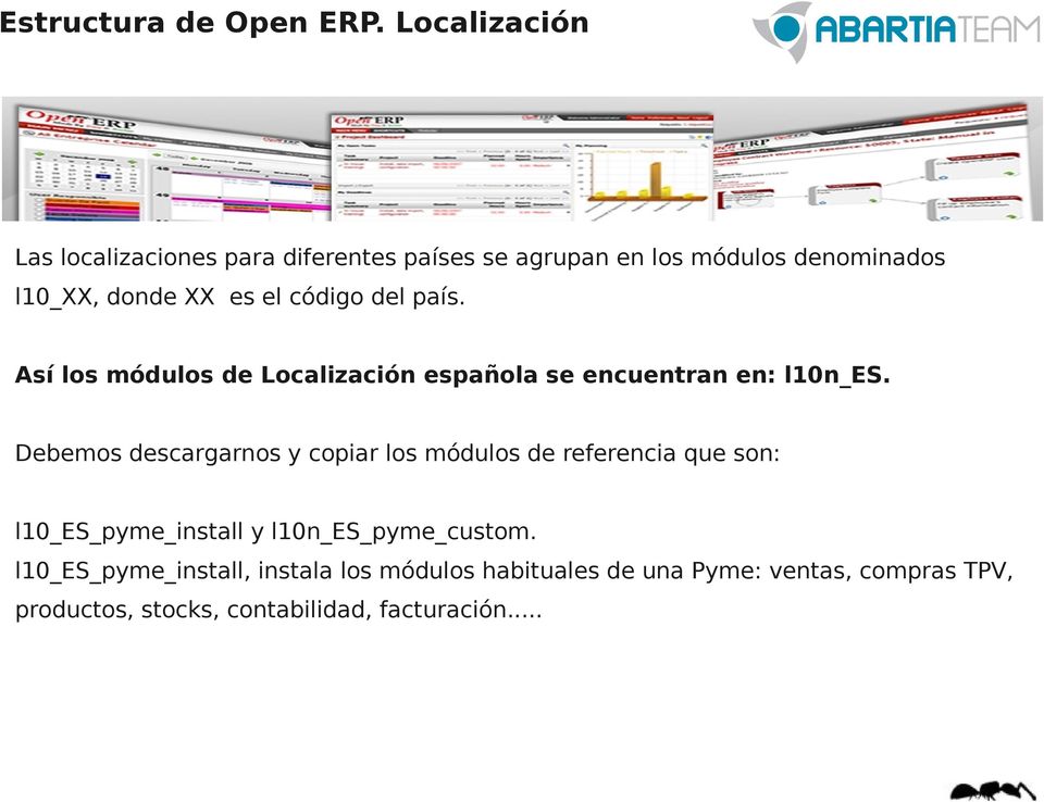 código del país. Así los módulos de Localización española se encuentran en: l10n_es.