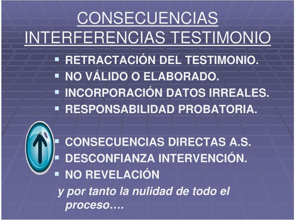 RESPONSABILIDAD PROBATORIA. CONSECUENCIAS DIRECTAS A.S. DESCONFIANZA INTERVENCIÓN.