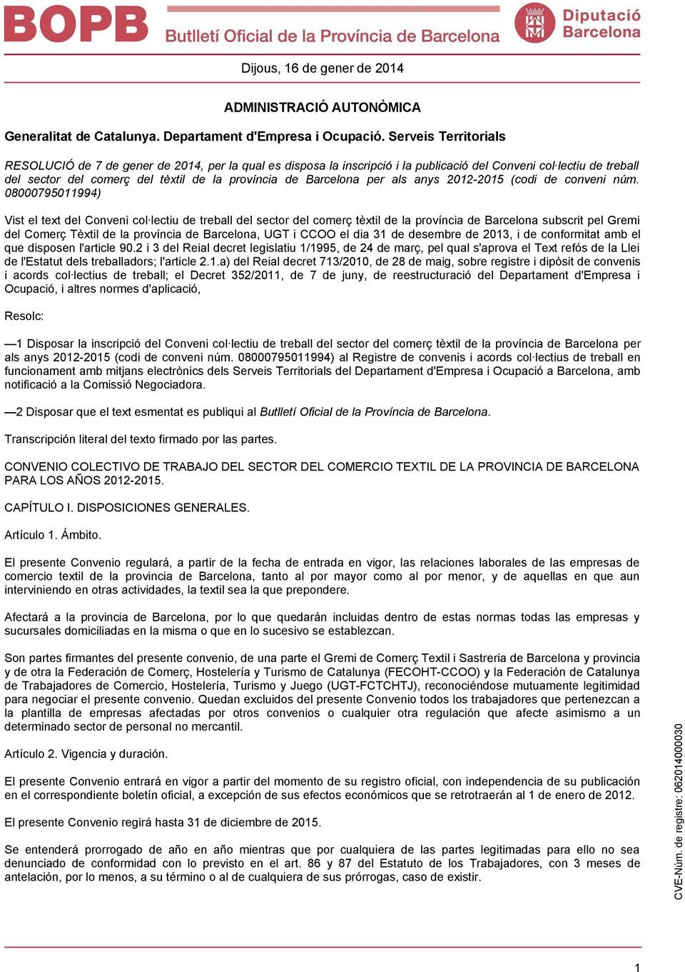 Barcelona per als anys 2012-2015 (codi de conveni núm.