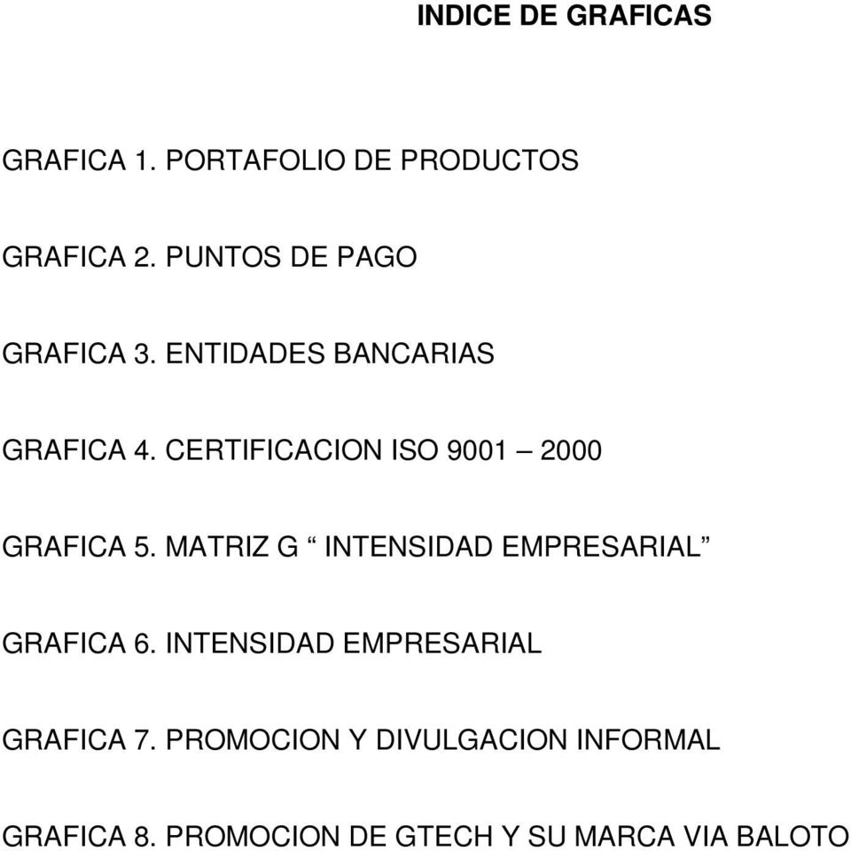 CERTIFICACION ISO 9001 2000 GRAFICA 5. MATRIZ G INTENSIDAD EMPRESARIAL GRAFICA 6.