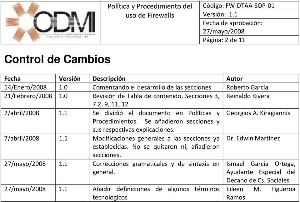 Se añadieron secciones y sus respectivas explicaciones. 7/abril/2008 1.1 Modificaciones generales a las secciones ya Dr. Edwin Martínez establecidas. No se quitaron ni, añadieron secciones.
