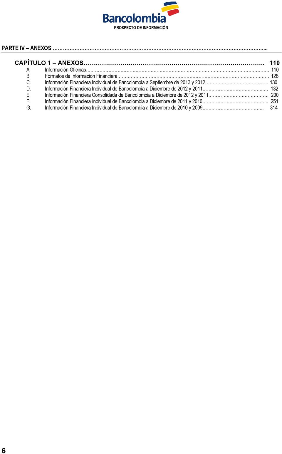 Información Financiera Individual de Bancolombia a Diciembre de 2012 y 2011.. 132 E.