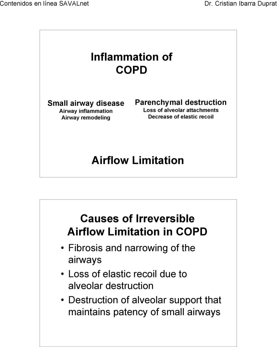 Irreversible Airflow Limitation in COPD Fibrosis and narrowing of the airways Loss of elastic