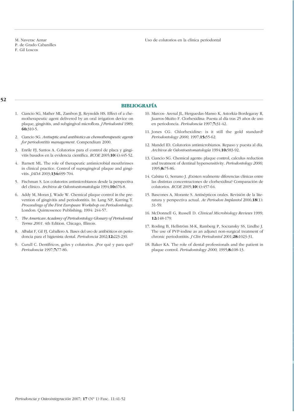 Antiseptic and antibiotics as chemotherapeutic agents for periodontitis management. Compendium 2000. 3. Enrile FJ, Santos A.